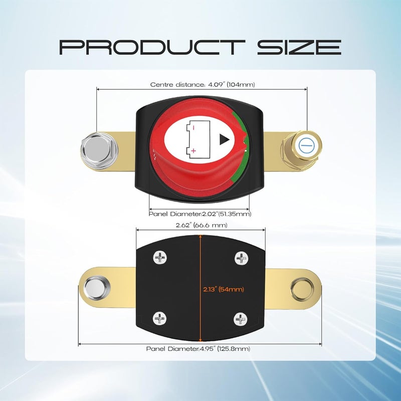 cnaodun Side Post Battery Disconnect Switch, Battery Cut Off Switch with Top Post Negative12-48V Heavy Duty Shut Off for Car RV Boat and Vehicle(On/Off) - Image 2
